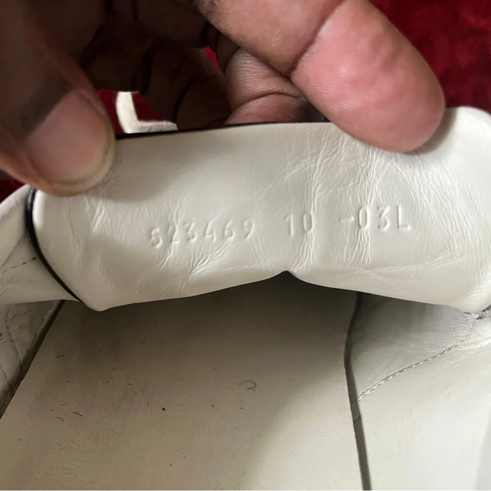 Gucci Black Leather Sneakers with Beige Logo Strap and Red Heel Accent